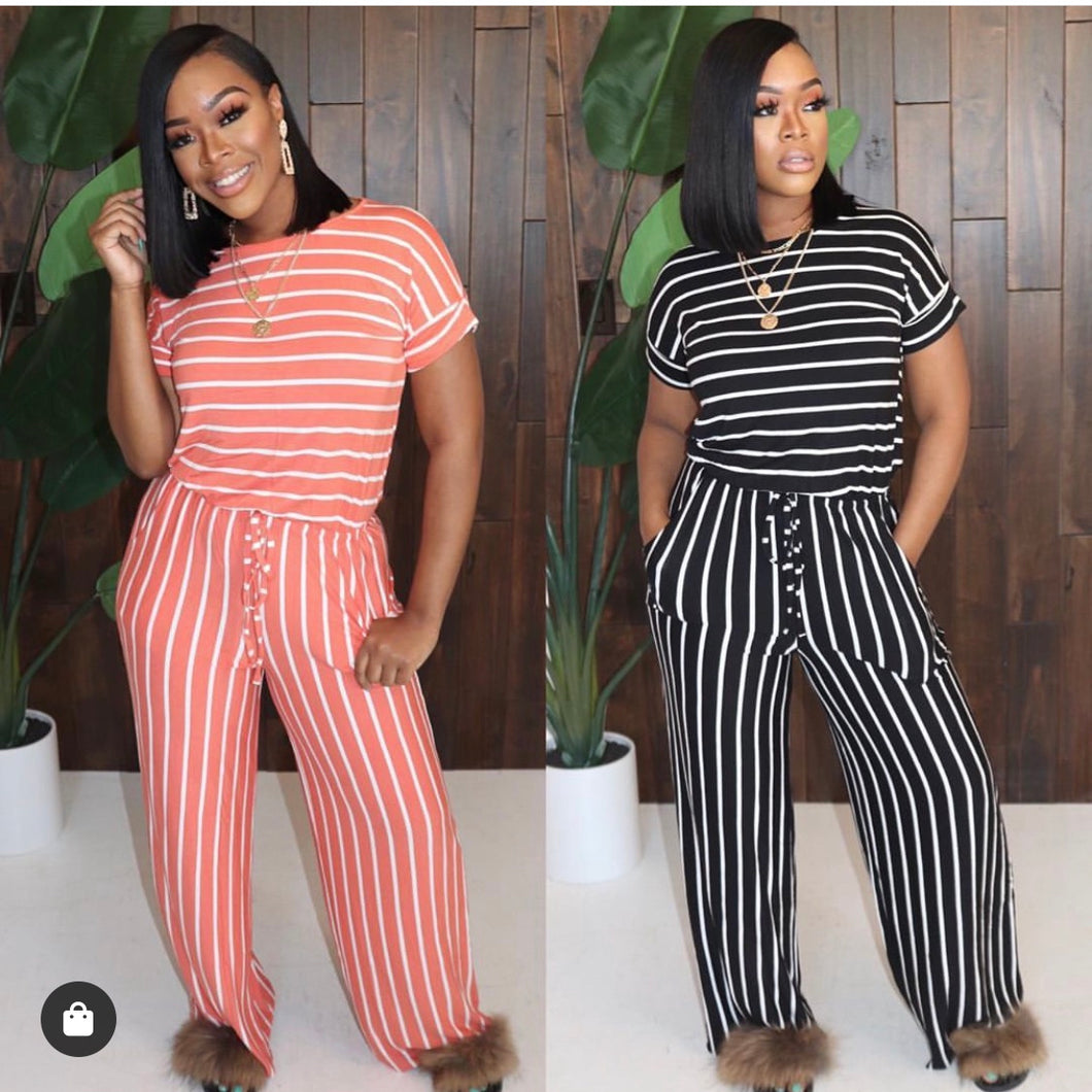 Short Sleeve Striped Jumpsuit